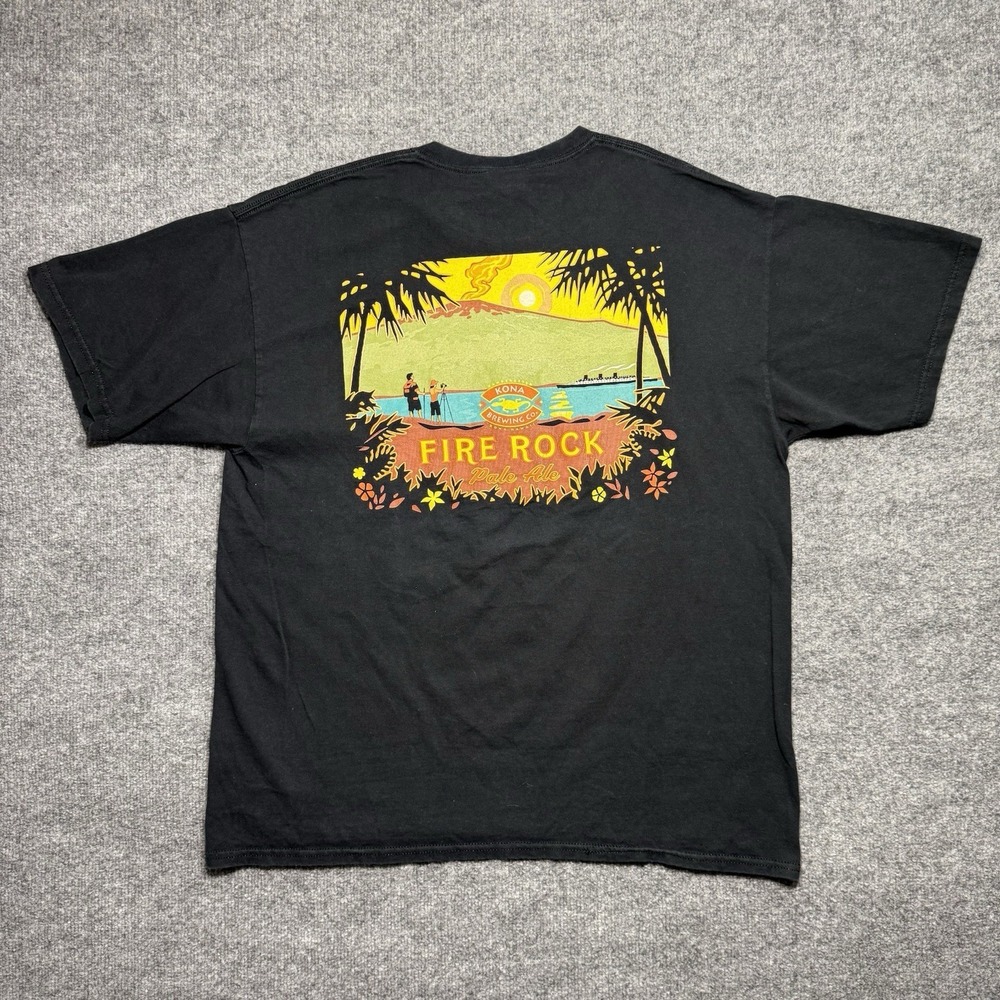 Official Kona Brewery Fire Rock Pale Ale T-Shirt Black Cotton Size X-Large